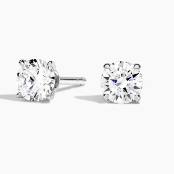 Moissanite 1 CT Round Perfect Stud Earrings Claw Prong 925 Sterling Silver NWT - Picture 1 of 10